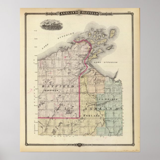 Map of Ashland and Bayfield counties Poster (Front)