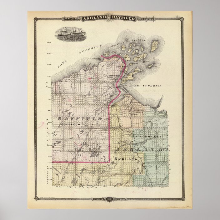 Map of Ashland and Bayfield counties Poster | Zazzle.com