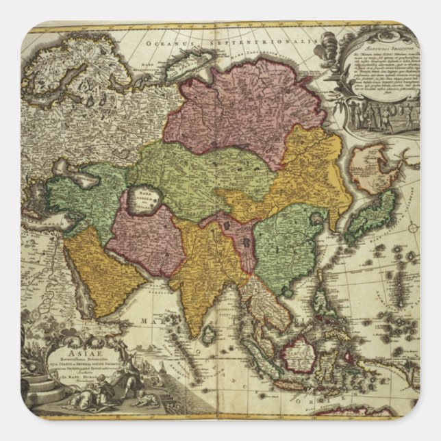 Map of Asia, Nuremberg, c.1730 Square Sticker (Front)