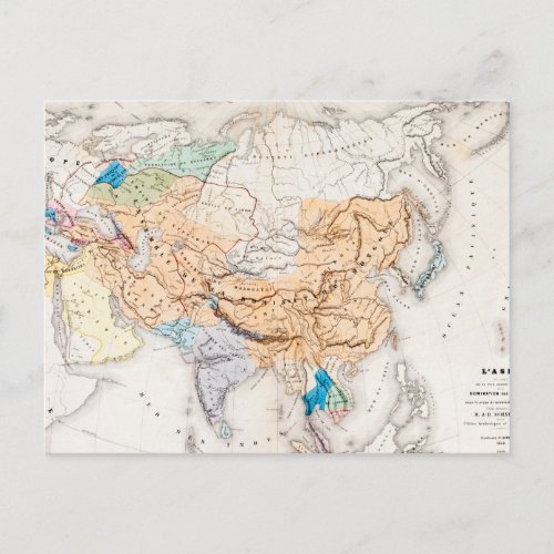 Map of Asia  Time of Kublai Khan Postcard