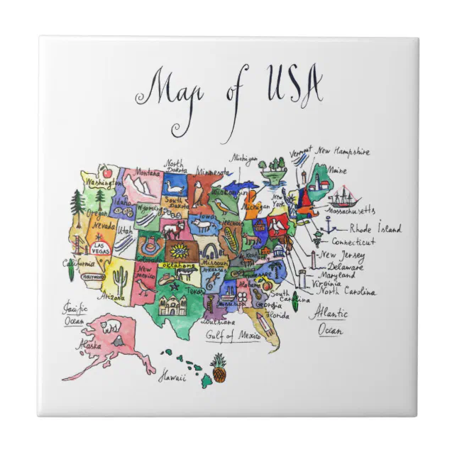 Map of Attractions of United States of America Ceramic Tile | Zazzle