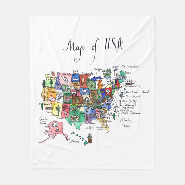 Map of Attractions of United States of America Fleece Blanket (Front)