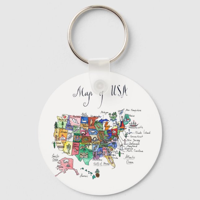 Map of Attractions of United States of America Keychain (Front)