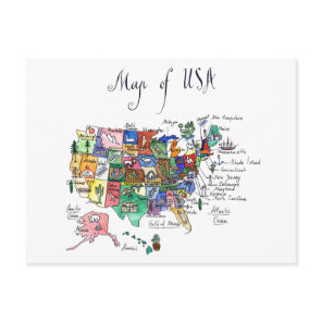Map of Attractions of United States of America Postcard
