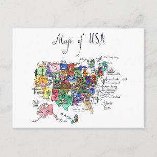 Map of Attractions of United States of America Postcard