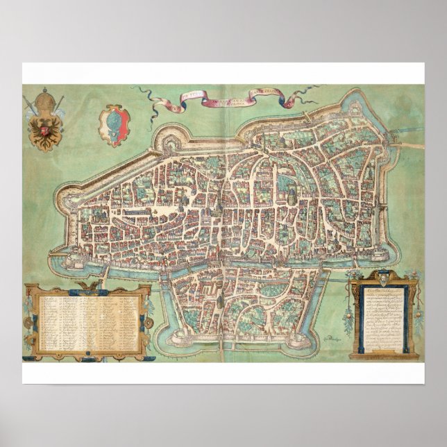 Map of Augsburg, from 'Civitates Orbis Terrarum' b Poster (Front)