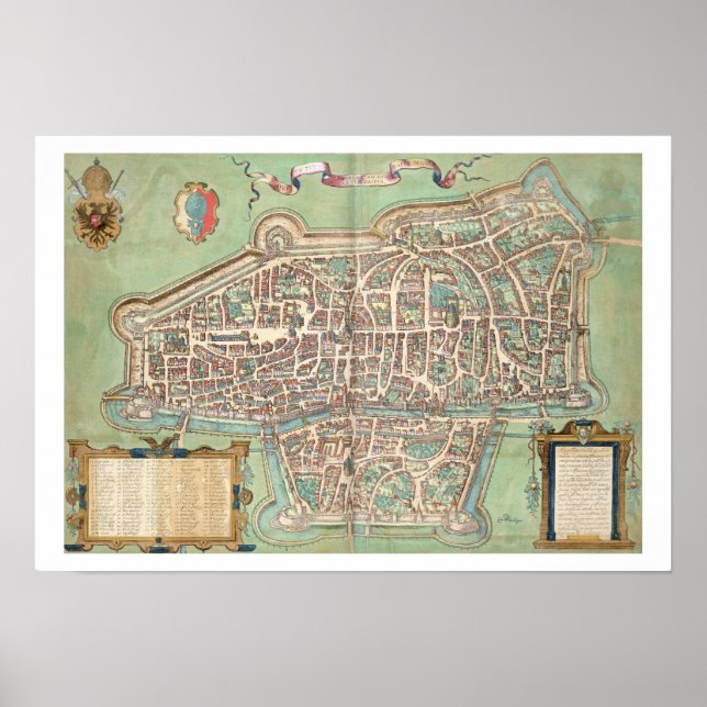 Map of Augsburg, from 'Civitates Orbis Terrarum' b Poster (Front)