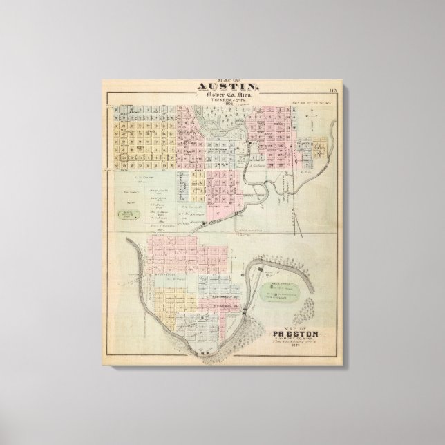 Map of Austin, Mower County, Minnesota Canvas Print (Front)