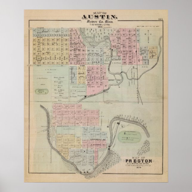 Map of Austin, Mower County, Minnesota Poster (Front)