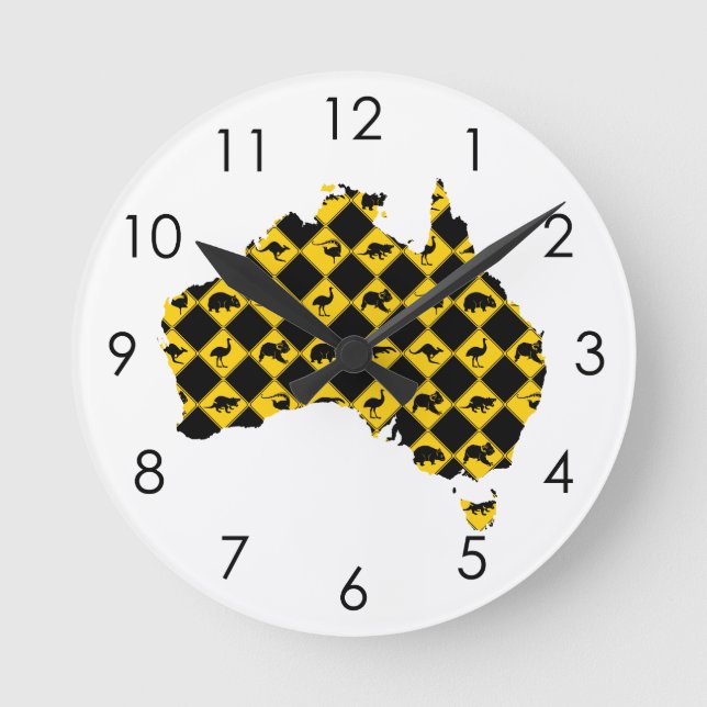 Map of Australia Animal Road Signs Round Clock (Front)