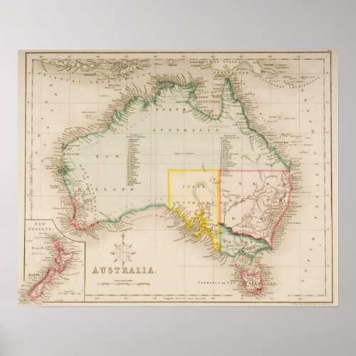 Map of Australia  New Zealand Poster