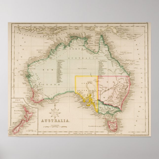 Map of Australia & New Zealand Poster (Front)