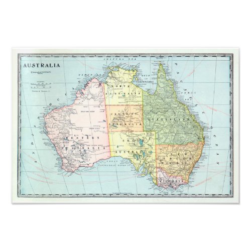 Map of Australia with Cities  Roads 1932 _ Photo Print
