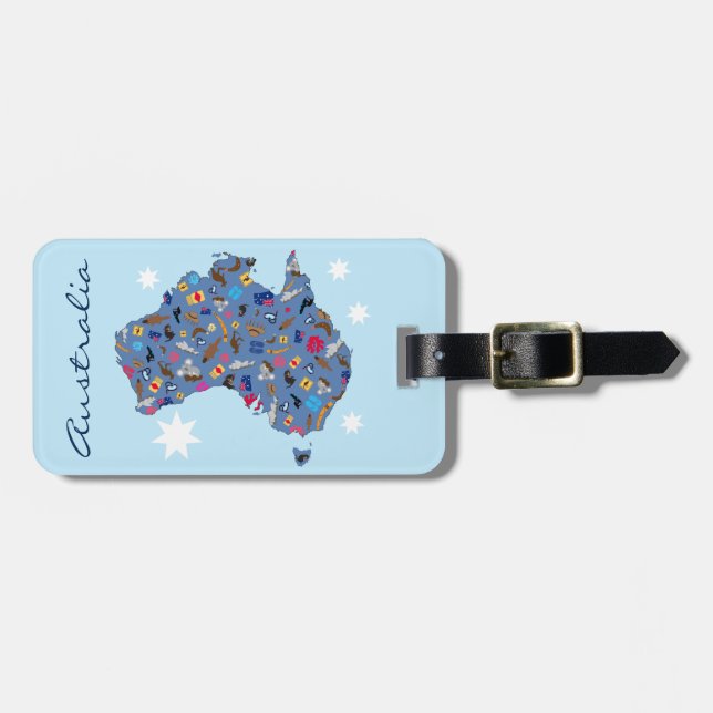 Map of Australia with cultural items Luggage Tag (Front Horizontal)