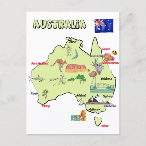 map of Australia with major cities Postcard