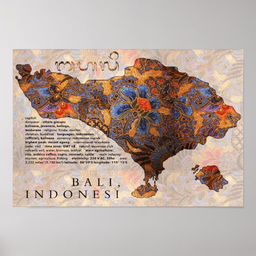 Map Of Bali  Traditional Batik Poster