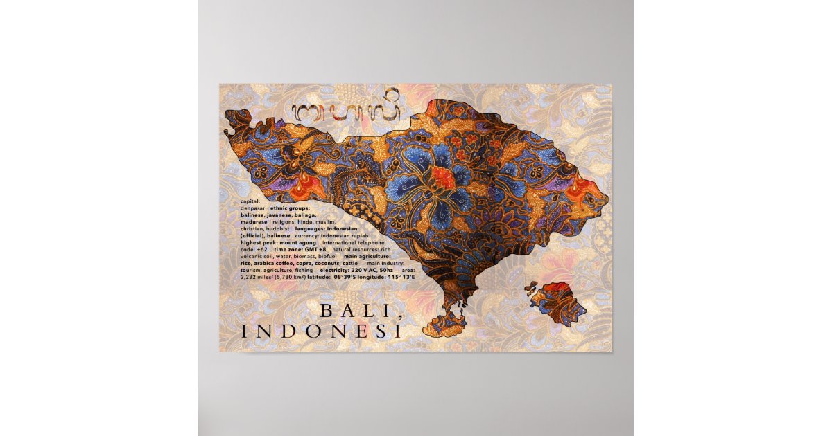 Map Of Bali Traditional Batik Poster Zazzle Com