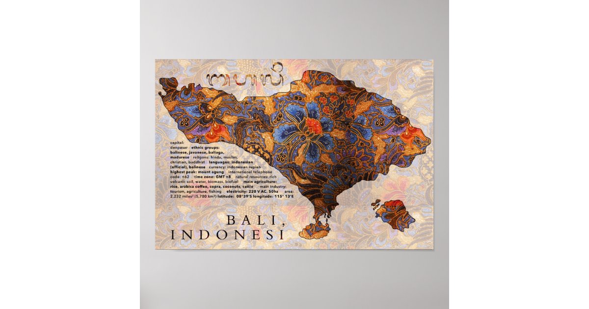 Map Of Bali Traditional Batik Poster Zazzle Com Map Of Bali Traditional Batik Poster Zazzle Com