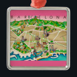 Map of Barcelona Spain Metal Ornament<br><div class="desc">A wonderful old postcard map of Barcelona,  Spain repurposed !</div>