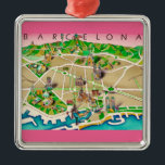 Map of Barcelona Spain Metal Ornament<br><div class="desc">A wonderful old postcard map of Barcelona,  Spain repurposed !</div>