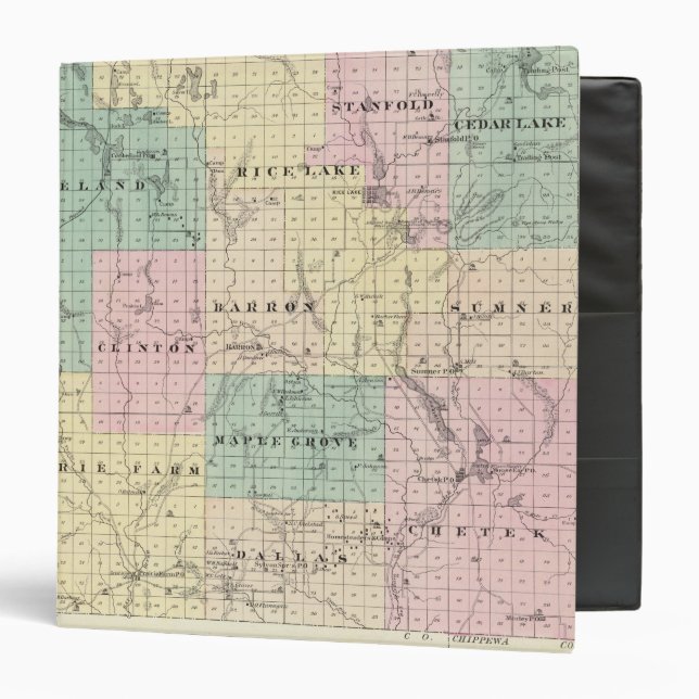 Map of Barron County, State of Wisconsin 3 Ring Binder (Front/Inside)