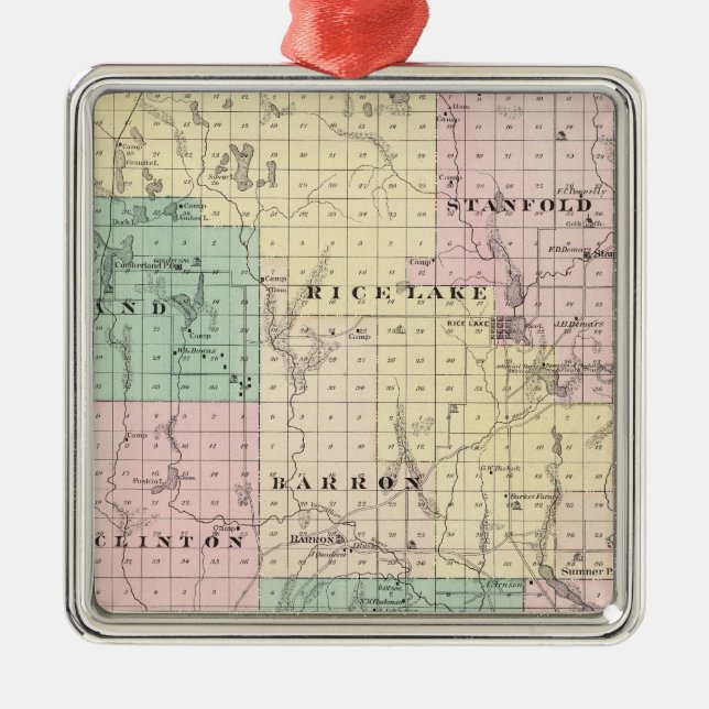 Map of Barron County, State of Wisconsin Metal Ornament (Front)