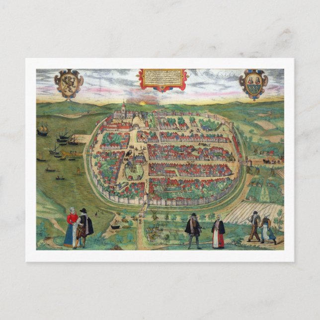 Map of Barth, from 'Civitates Orbis Terrarum' by G Postcard (Front)