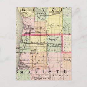 Map of Benzie and Manistee counties, Michigan Postcard
