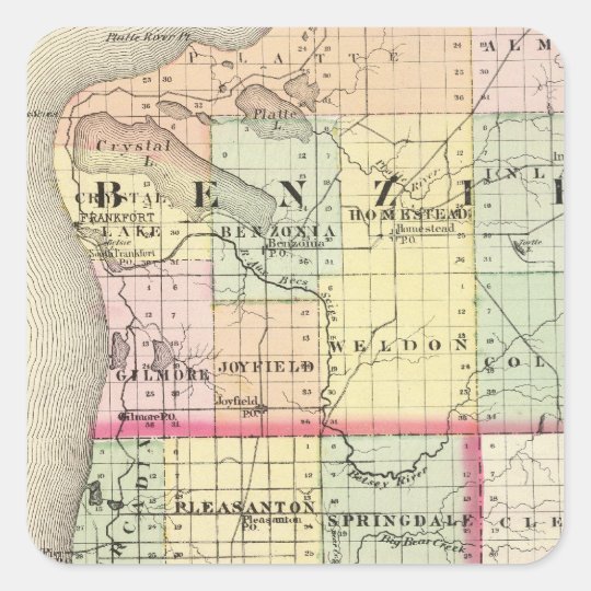 Map of Benzie and Manistee counties, Michigan Square Sticker