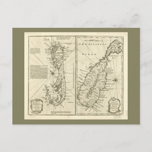 Map of Bermuda Island by Emanuel Bowen 1752 Postcard