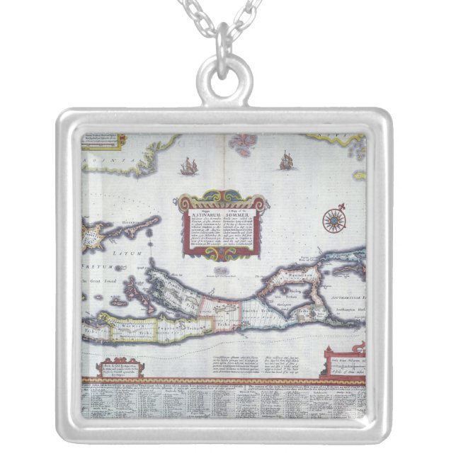 Map of Bermuda Silver Plated Necklace (Front)