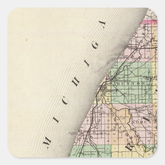 Map of Berrien County, Michigan Square Sticker (Front)