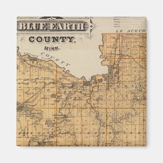 Map of Blue Earth County, Minnesota Magnet (Front)