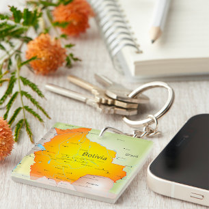 Map of Bolivia with Cities and Borders Keychain