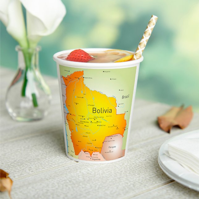 Map of Bolivia with Cities and Borders Paper Cups (Creator Uploaded)