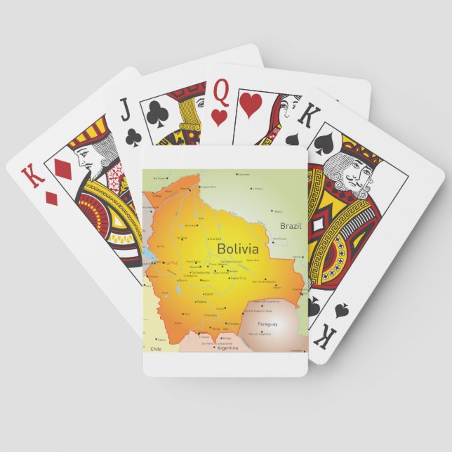 Map of Bolivia with Cities and Borders Poker Cards (Back)