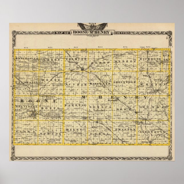 Map of Boone and McHenry counties Poster (Front)