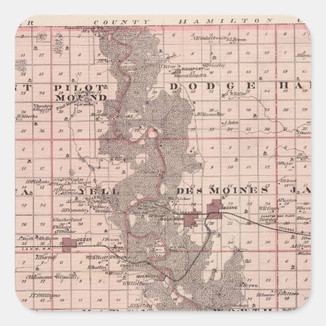 Map of Boone County, State of Iowa Square Sticker (Front)