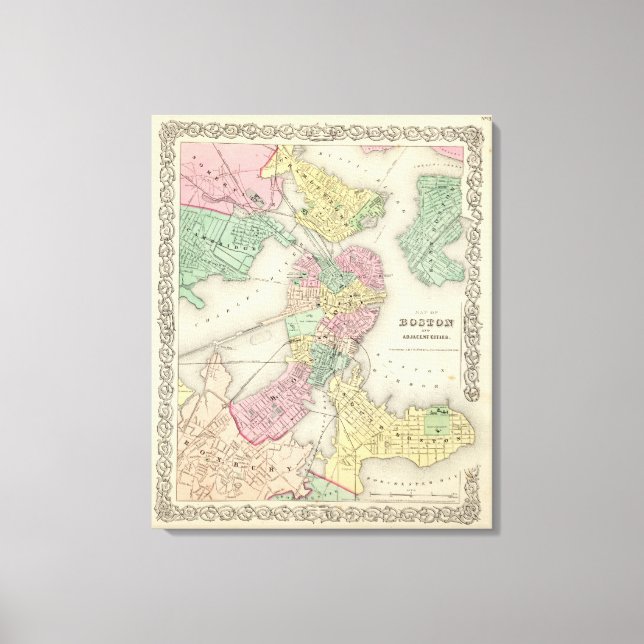 Map Of Boston And Adjacent Cities Canvas Print (Front)