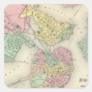 Map Of Boston And Adjacent Cities Square Sticker