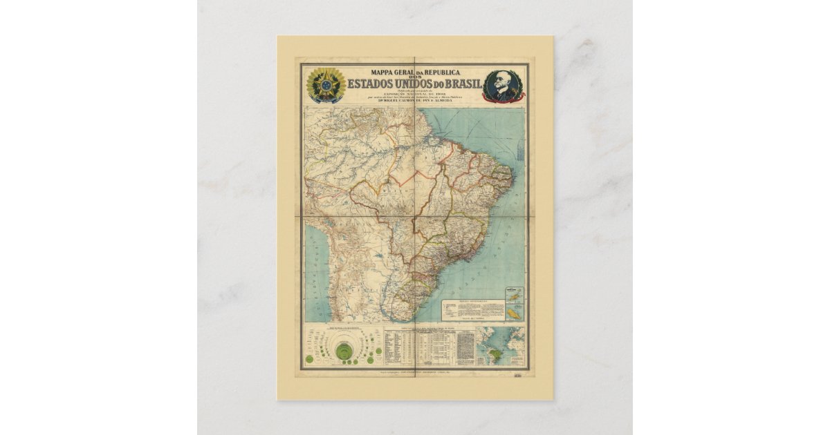 Map of Brazil (1908) Postcard | Zazzle