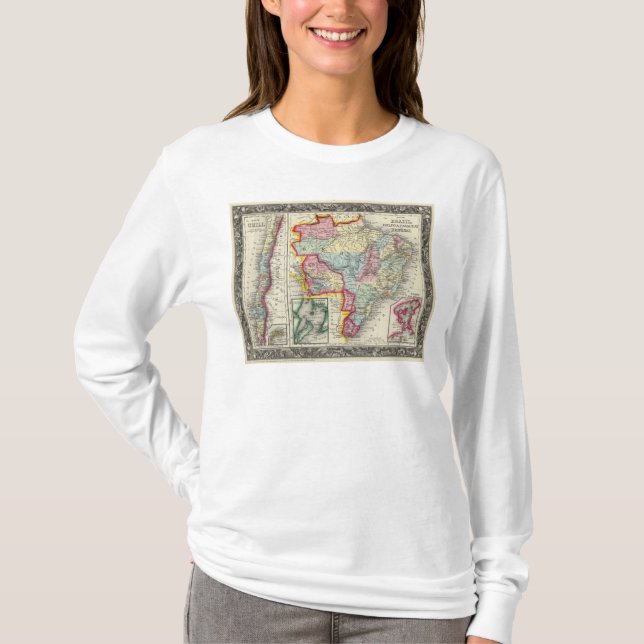Map Of Brazil, Bolivia, Paraguay, And Uruguay T-Shirt (Front)