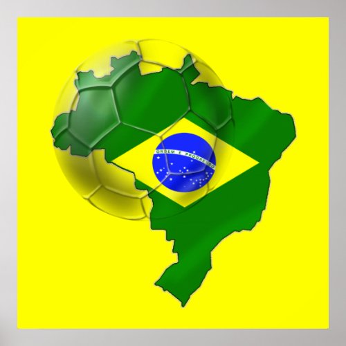 Map of Brazil flag Soccer  ball tees and gifts Poster