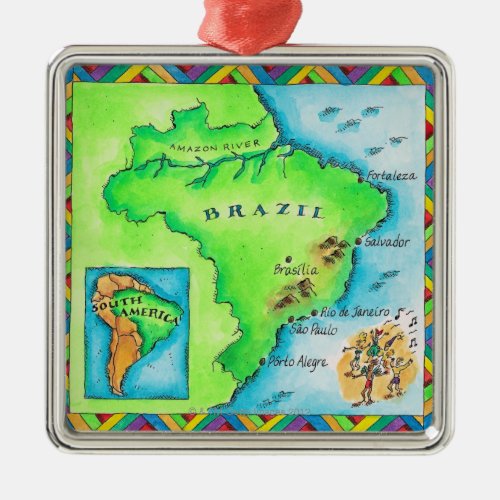 Map of Brazil Metal Ornament