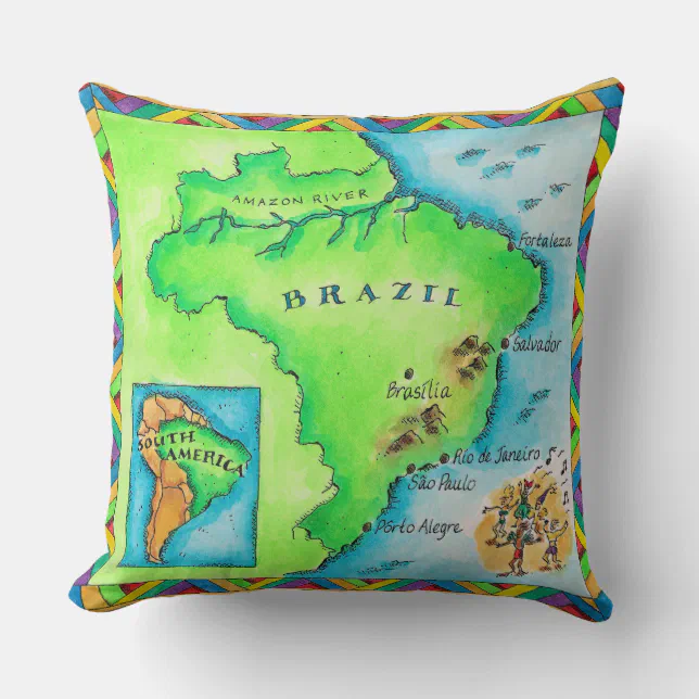 Map of Brazil Throw Pillow (Front)