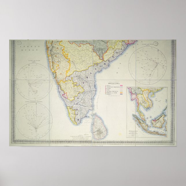 Map of British Southern India, 1872 Poster (Front)