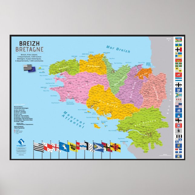 Map of Brittany, 9 countries, 5 departments Poster (Front)