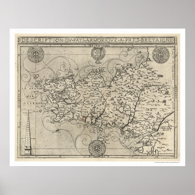 Map of Brittany and France by Tavernier 1594 Poster (Front)