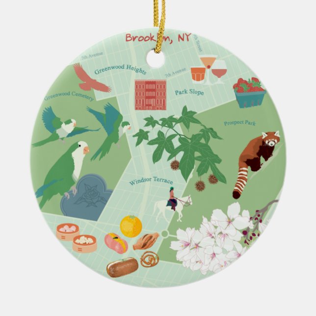 Map of Brooklyn Customizable Two-sided Ceramic Ornament (Front)