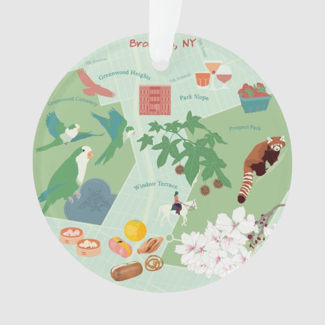Map of Brooklyn Customizable Two-sided Ornament (Front)